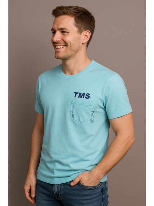 Thomas Jeans kis zsebes kerek nyakú póló világoskék színű