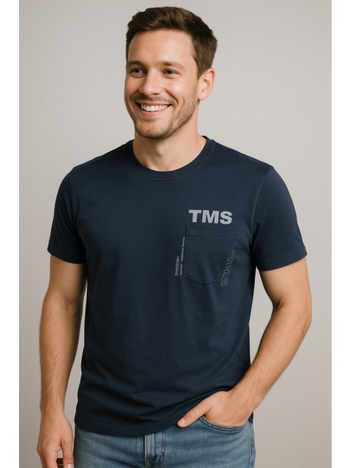 Thomas Jeans kis zsebes kerek nyakú póló sötétkék színű