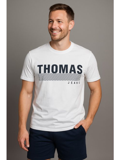 Thomas Jeans nagy feliratos fehér kerek nyakú póló