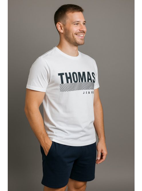 Thomas Jeans nagy feliratos fehér kerek nyakú póló