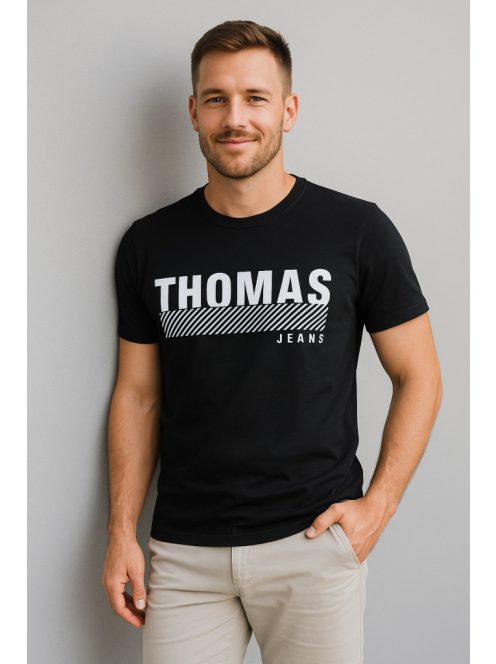 Thomas Jeans nagy feliratos fekete kerek nyakú póló