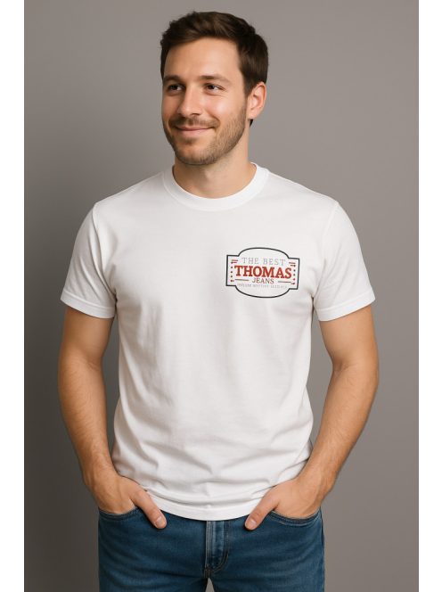 Thomas Jeans biele tričko s nápisom v bielom ráme
