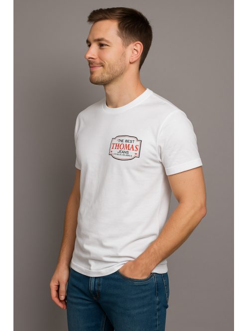 Thomas Jeans fehér kis feliratos kerek nyakú póló