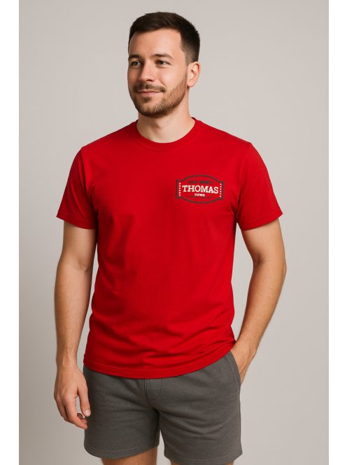Thomas Jeans keretes feliratos piros kerek nyakú póló