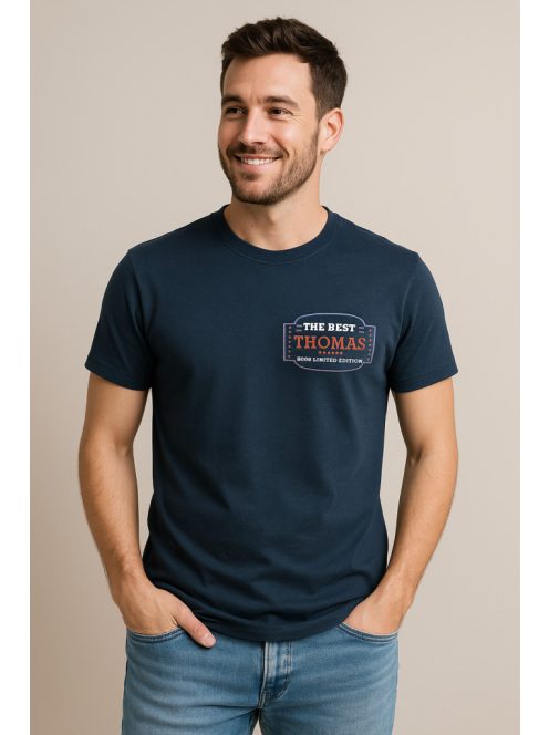 Thomas Jeans sötétkék keretes feliratos póló