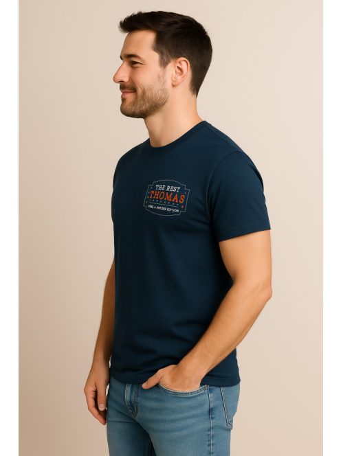 Pánske tričko Thomas Jeans s tmavomodrým rámom a nápisom