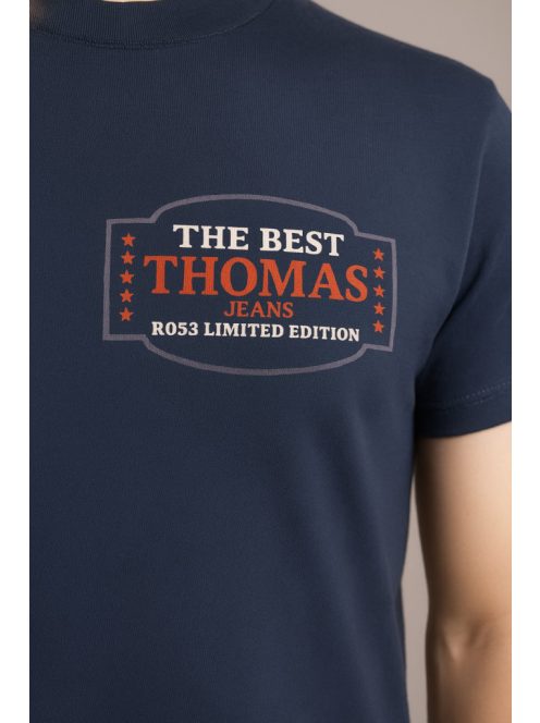 Thomas Jeans sötétkék keretes feliratos póló