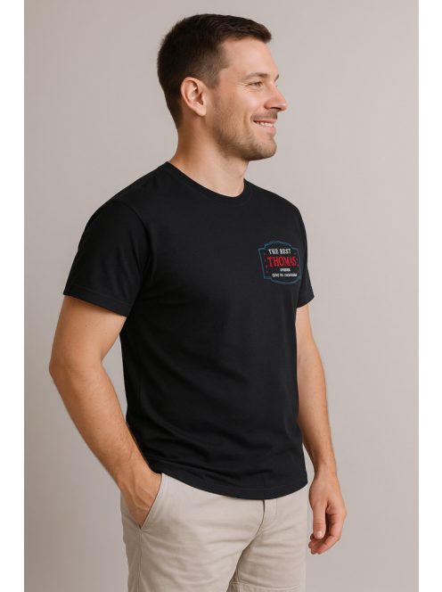 Thomas Jeans fekete kis feliratos kerek nyakú póló