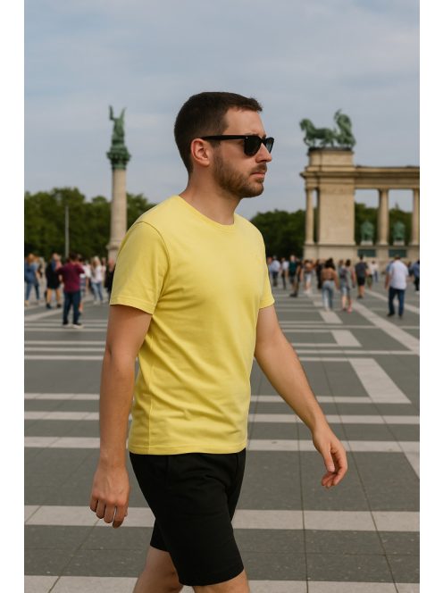 Thomas Jeans egyszínű citromsárga póló, kerek nyakú