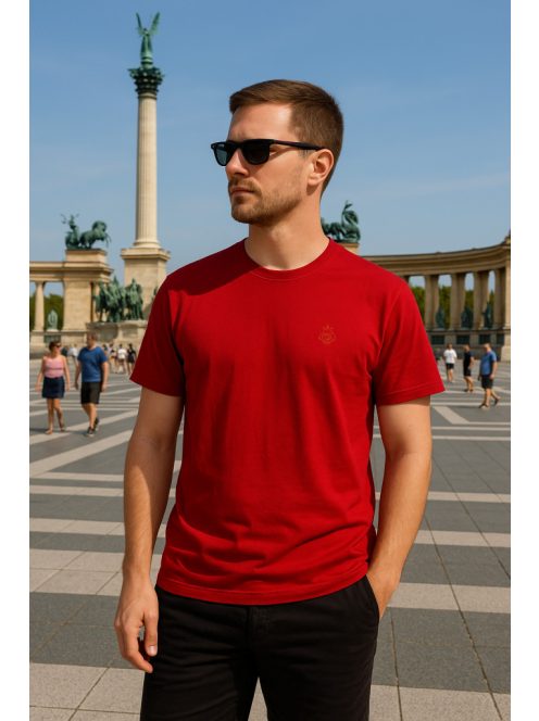 Thomas Jeans egyszínű piros póló, kerek nyakú