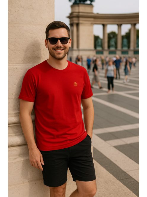 Thomas Jeans egyszínű piros póló, kerek nyakú