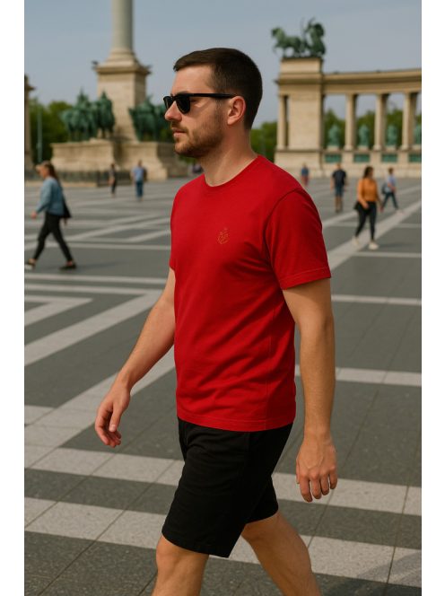 Thomas Jeans egyszínű piros póló, kerek nyakú