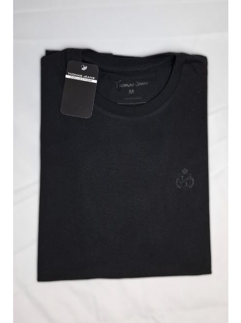 Thomas Jeans egyszínű fekete póló, kerek nyakú