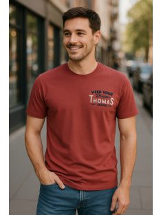 Thomas Jeans kis feliratos mályva színű kerek nyakú póló