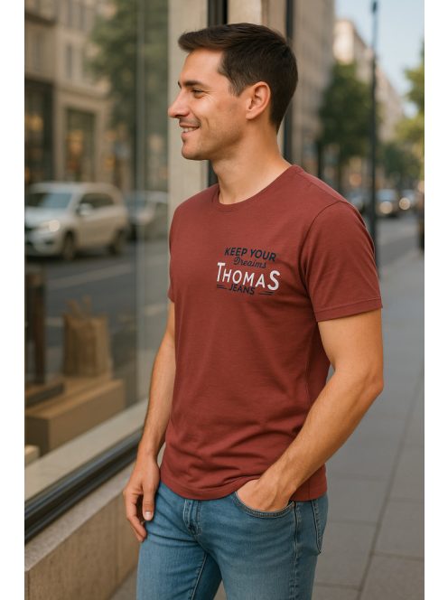 Thomas Jeans kis feliratos mályva színű kerek nyakú póló