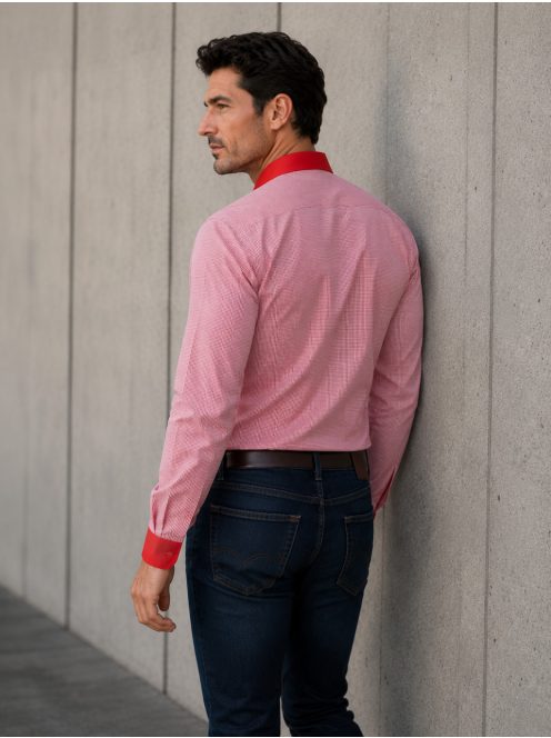 Thomas Jeans body fit férfi ing piros-fehér aprókockás