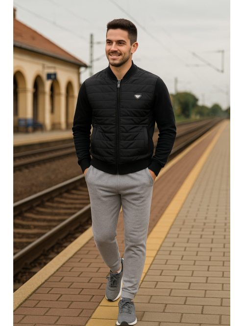 Pánsky kardigán Thomas Jeans s prešívaným predným dielom, čierny