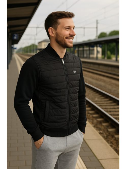 Pánsky kardigán Thomas Jeans s prešívaným predným dielom, čierny