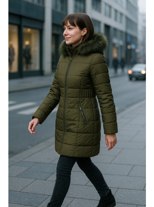 Női téli kabát olajzöld