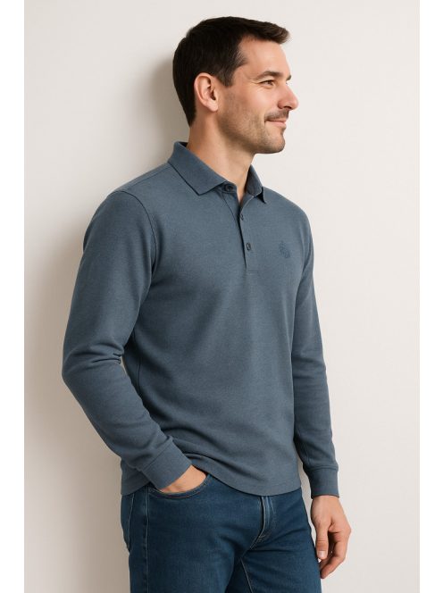 Thomas Jeans hosszú ujjú galléros póló sötétkék