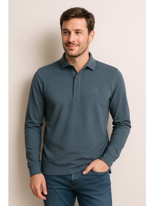 Thomas Jeans hosszú ujjú galléros póló sötétkék