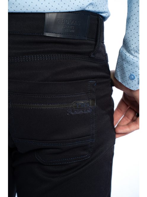 Nohavice Thomas Jeans z lesklého materiálu v tmavomodrej farbe