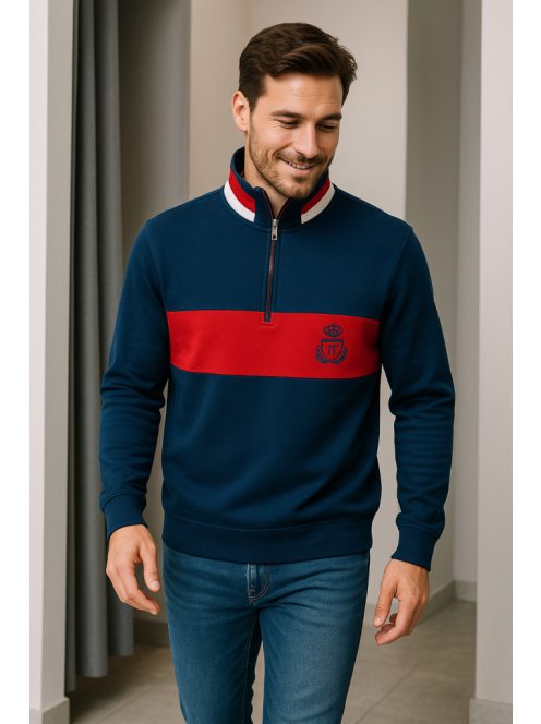 Thomas Jeasn pulóver kék piros csíkkal