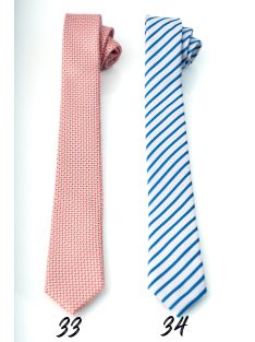 Nyakkendő narancssárga mintás, kék-fehér csíkos