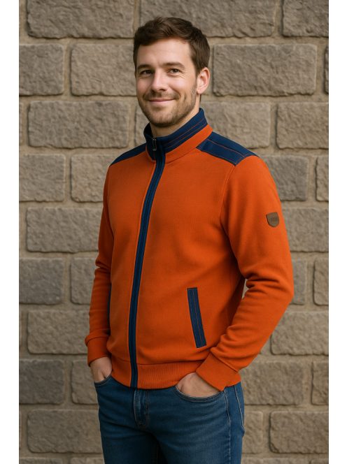 Thomas Jeans kardigán tégla színű kék vállbetéttel.