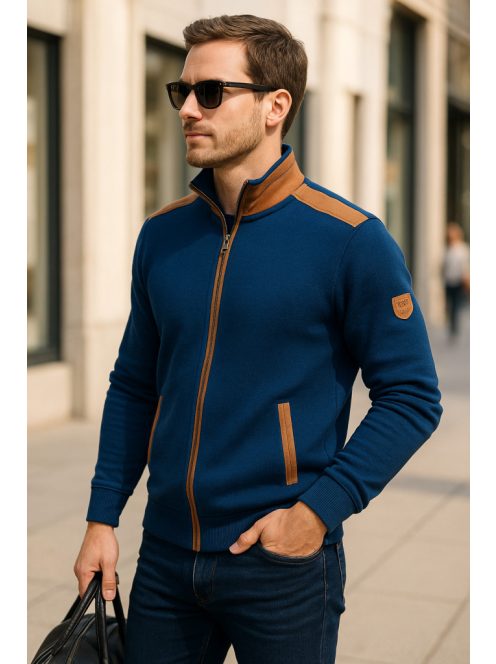 Thomas Jeans kék kardigán barna vállbetéttel