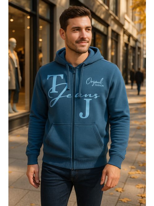 Thomas Jeans športový kardigán s kapucňou v džínsovo modrej farbe