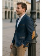Modré sako Thomas Jeans s hnedými vreckami na lakťoch