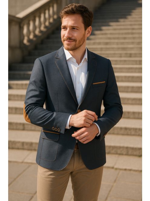 Thomas Jeans  kék zakó barna könyöklő betéttel