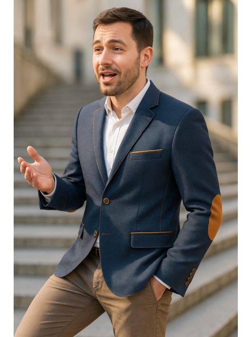 Thomas Jeans  kék zakó barna könyöklő betéttel