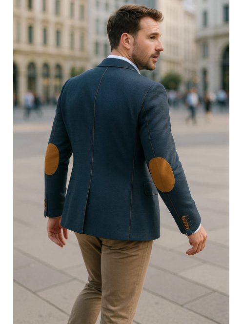 Modré sako Thomas Jeans s hnedými vreckami na lakťoch