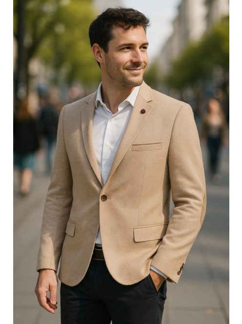 Thomas Jeans bézs zakó barna könyöklő betéttel