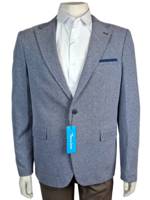 Šedé sako Thomas Jeans s modrými vreckami na lakťoch