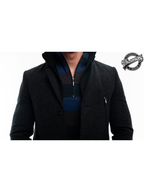 Tkaninový kabát Thomas Jeans v tmavošedej farbe