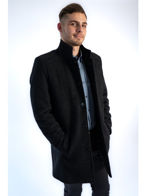 Tkaninový kabát Thomas Jeans v tmavošedej kockovanej farbe