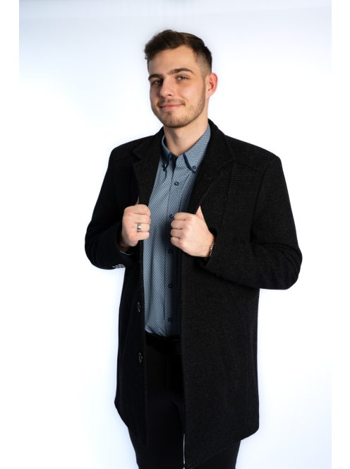 Tkaninový kabát Thomas Jeans v tmavošedej kockovanej farbe