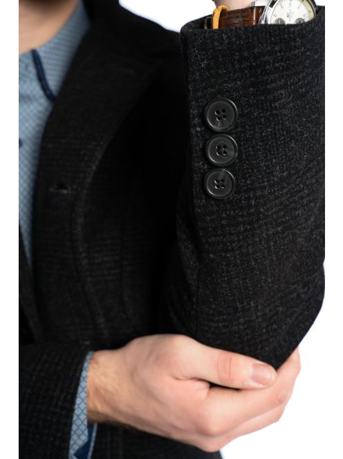 Tkaninový kabát Thomas Jeans v tmavošedej kockovanej farbe