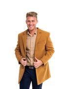 Tkaninový kabát Thomas Jeans v horčicovo hnedej farbe
