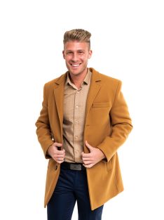 Tkaninový kabát Thomas Jeans v horčicovo hnedej farbe