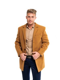 Tkaninový kabát Thomas Jeans v horčicovo hnedej farbe