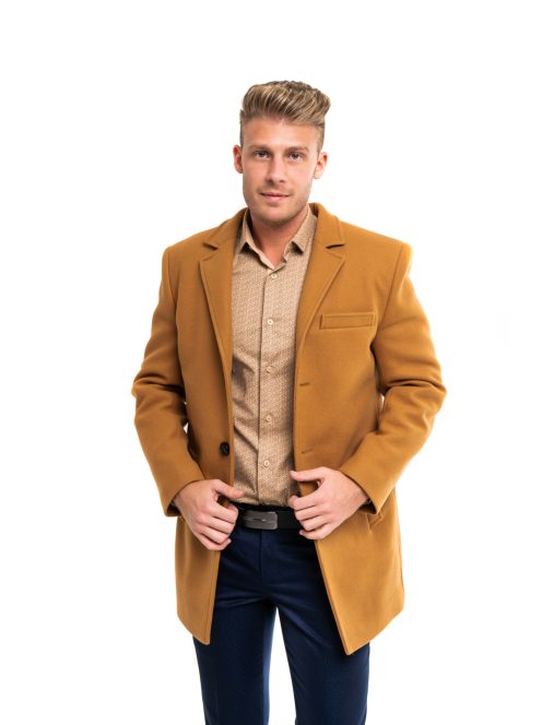 Tkaninový kabát Thomas Jeans v horčicovo hnedej farbe