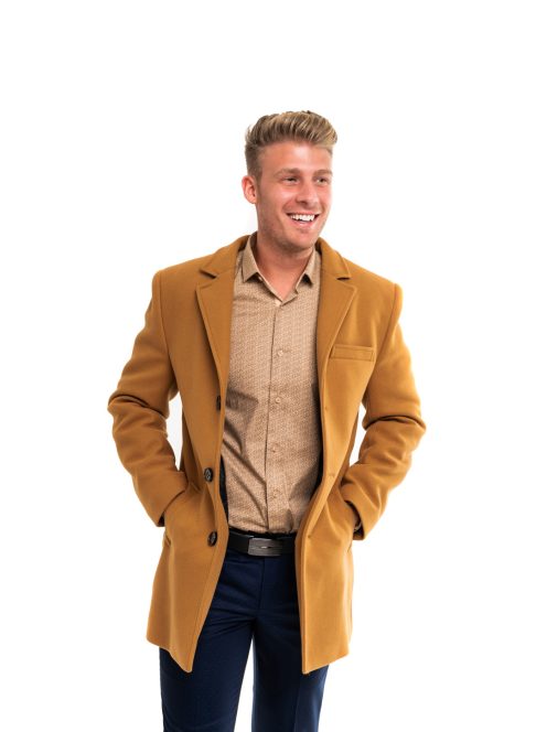 Tkaninový kabát Thomas Jeans v horčicovo hnedej farbe