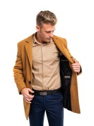Tkaninový kabát Thomas Jeans v horčicovo hnedej farbe