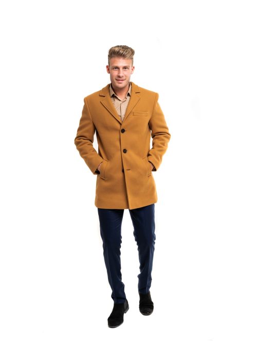 Tkaninový kabát Thomas Jeans v horčicovo hnedej farbe