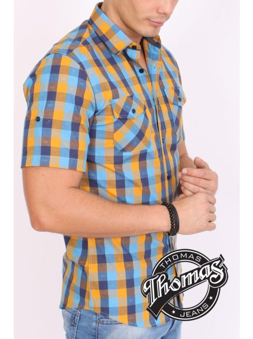 Sárga tengerkék kockás rövidujjú ing