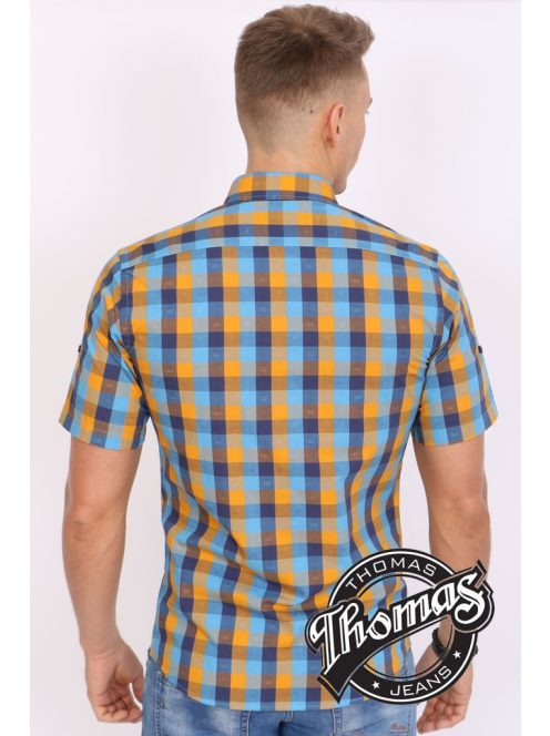 Sárga tengerkék kockás rövidujjú ing